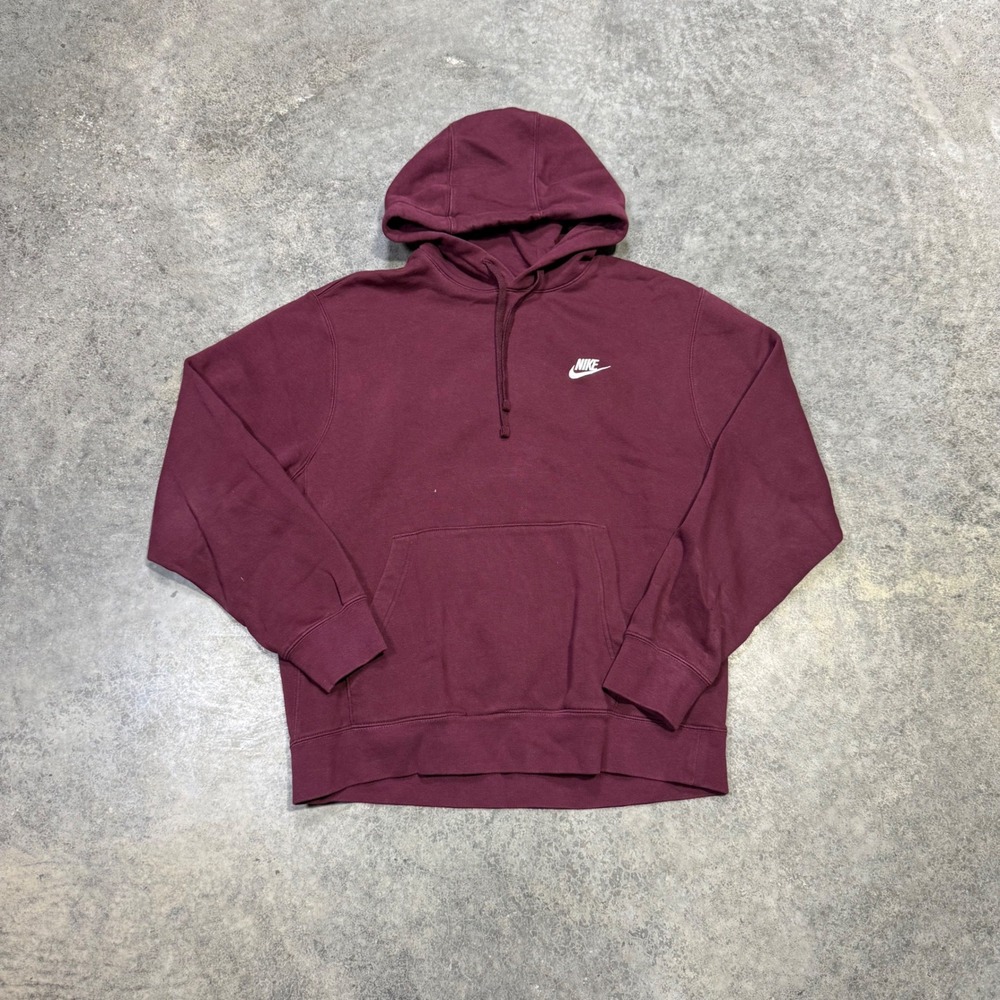 Nike Hoodie Mens Large Maroon Club Fleece Pullover Embroidered Logo Sportswear